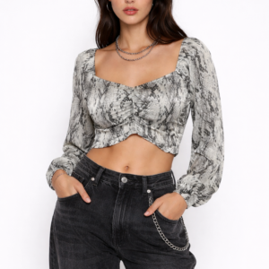 Snake Print Smocked Peasant Top