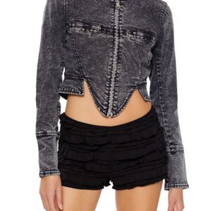 Denim Mineral Wash Moto Jacket