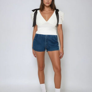 Puff-Sleeve Satin Bow Top