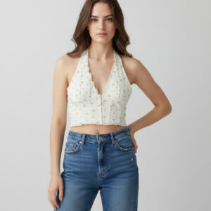 Floral Lace-Trim Halter Crop Top