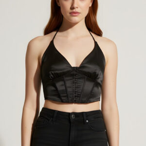 Satin Halter Corset Crop Top