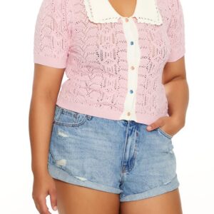 Plus Size Pointelle Sweater-Knit Shirt