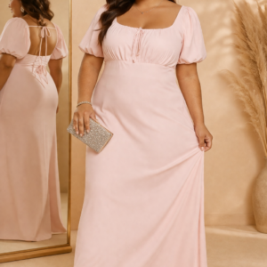 Plus Size Satin Puff-Sleeve Maxi Dress