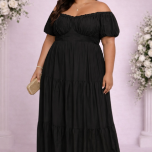 Plus Size Tiered Puff-Sleeve Maxi Dress