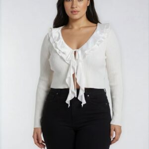 Plus Size Ribbed Knit Tie-Front Cardigan