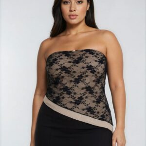 Plus Size Floral Lace Asymmetrical-Hem Tube Top
