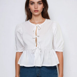 Poplin Tie-Front Peplum Top