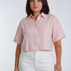 Plus Size Cropped Button-Front Shirt
