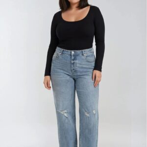 Plus Size Distressed Wide-Leg Jeans