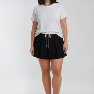 Plus Size Pleated Drawstring Mini Skort