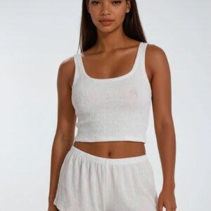 Textured Crop Top & Shorts Swim Cover-Up Set