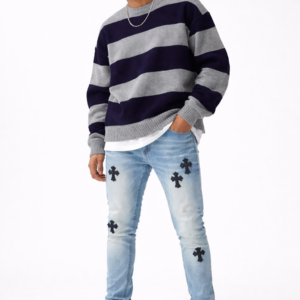 Men's Cross Embroidered Skinny Jeans