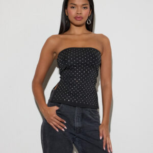 Rhinestone-Studded Split-Hem Tube Top