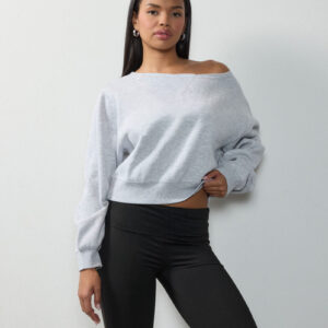 Off-The-Shoulder Cropped Fleece Pullover