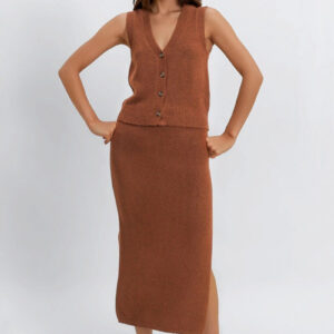 Button-Front Vest & Maxi Skirt Sweater Set