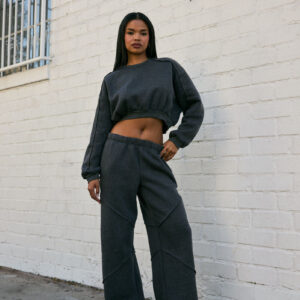 Exposed-Seam Wide-Leg Joggers