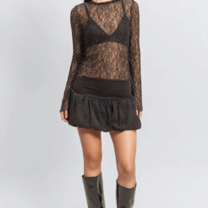 Studded Sheer Lace Long-Sleeve Top