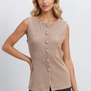 Rib-Knit Button-Front Sleeveless Top