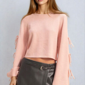 Tie-Sleeve Cropped Sweater Top