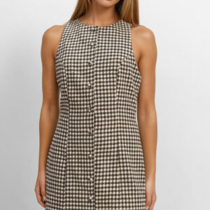 Sleeveless Houndstooth Button-Front Mini Dress