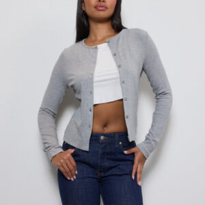 Ribbed Button-Front Cardigan Top