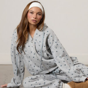 Star Print Zip-Front Hoodie