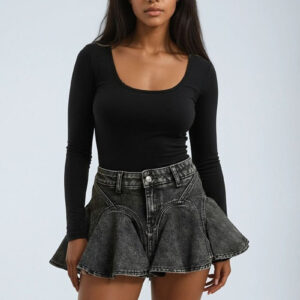 Denim Flounce Mini Skirt