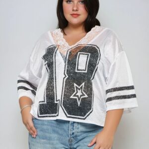 Plus Size Lace-Trim Mesh Jersey Top