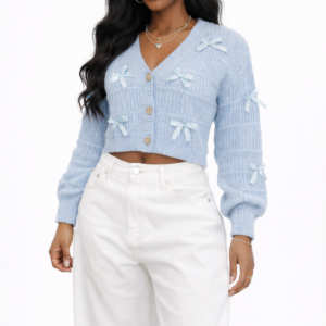 Ribbon Bow Cropped Cardigan Sweater