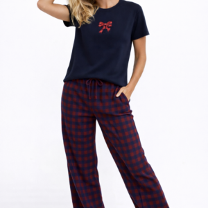 Bow Tee & Plaid Pants Pajama Set