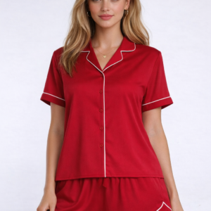 Piped-Trim Top & Shorts Pajama Set