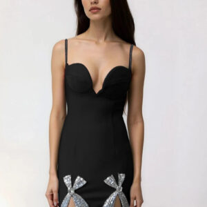 Rhinestone Bow Sweetheart Bodycon Mini Dress