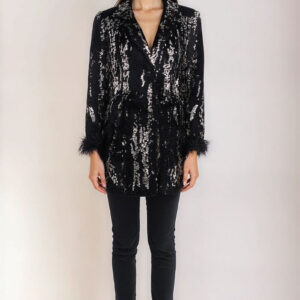 Sequin Feather-Trim Blazer