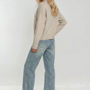 Cherry Embroidered Wide-Leg Jeans