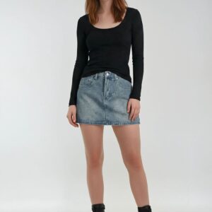 Cherry Embroidered Denim Mini Skirt