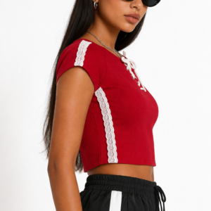 Lace-Up Raglan Cropped Tee
