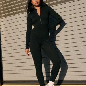 Seamless Ribbed Zip-Front Jumpsuit