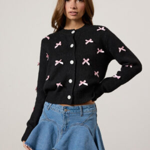 Bow Applique Cardigan Sweater