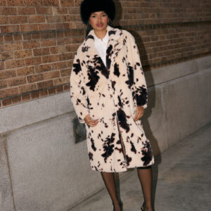 Cow Print Faux Fur Longline Coat