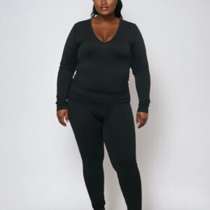 Plus Size Seamless Long-Sleeve Top & Leggings Set