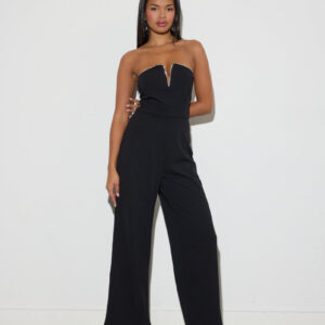 Rhinestone-Trim Strapless Jumpsuit