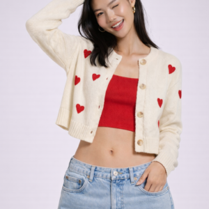 Heart Print Cropped Cardigan