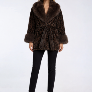 Leopard Print Tie-Waist Faux Fur Jacket