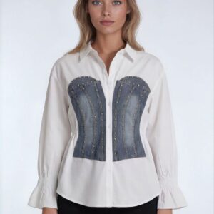 Poplin Faux Denim Corset Shirt