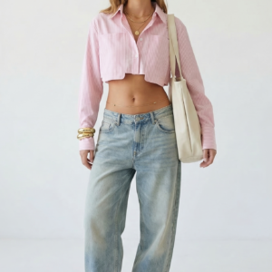 STRIPED CROPPED BUTTON FRONT SHIRT