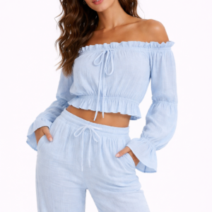 OFF THE SHOULDER LONG SLEEVE CROP TOP