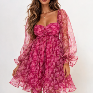 Floral Print Organza Mini Dress