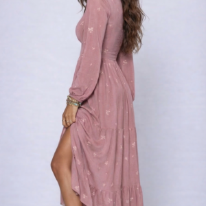 Floral-Embroidered Tiered Maxi Dress