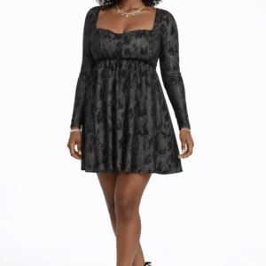 Long-Sleeve Metallic Baby Doll Mini Dress