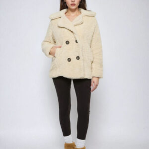 Double-Breasted Faux Shearling Coat